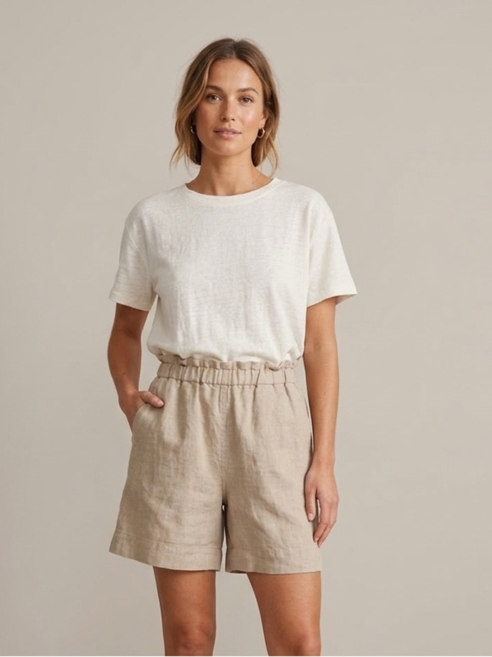 COS Sz S Tan 100% Linen Casual Relaxed Short